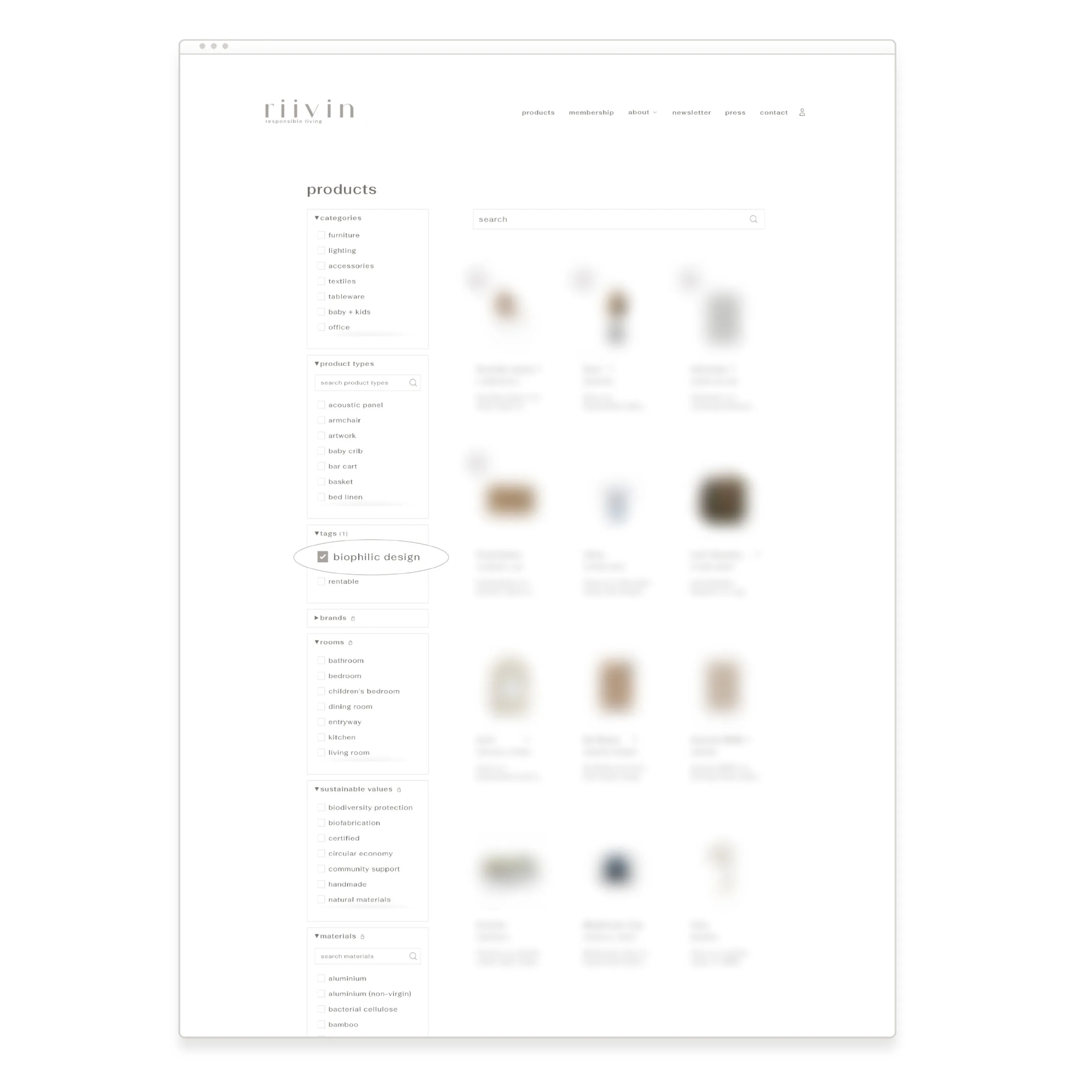 View of riivin+ biophilic picks page.