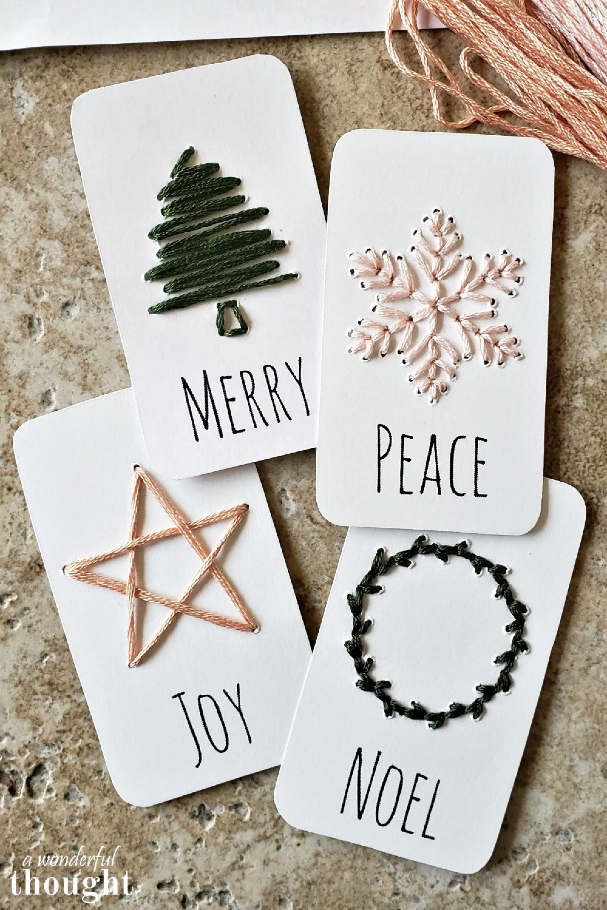 Hand embroidered gift tags.