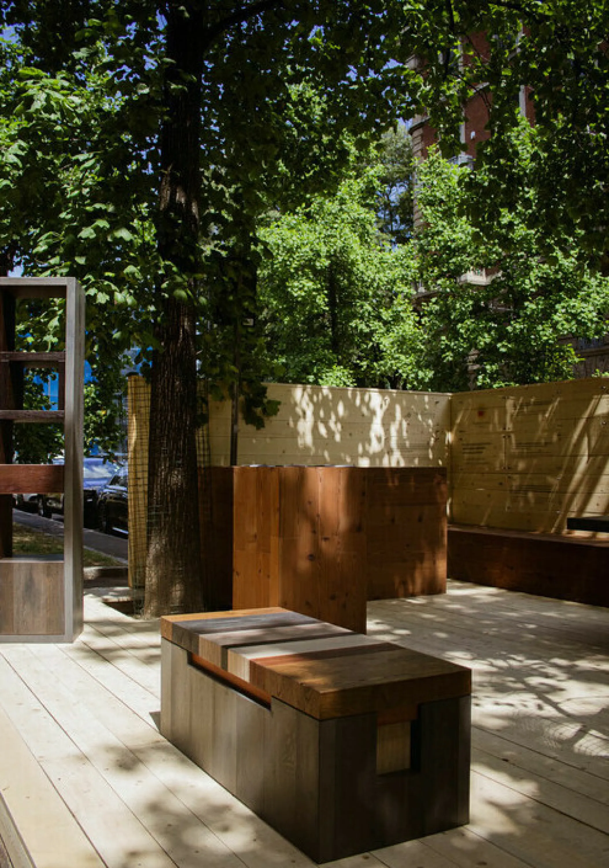 Outdoor display area created with simple wood boards.