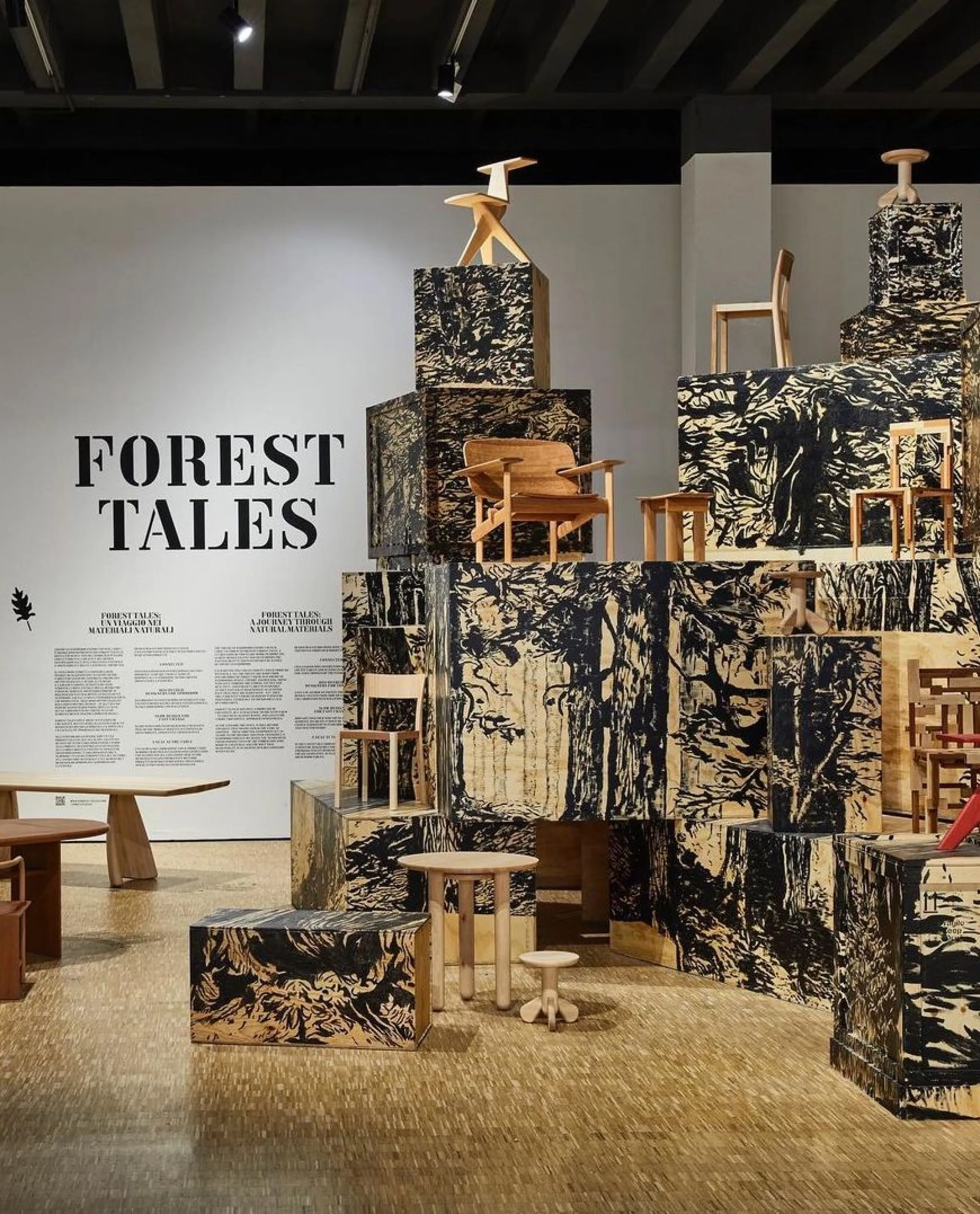Display area created with stacked wood crates.