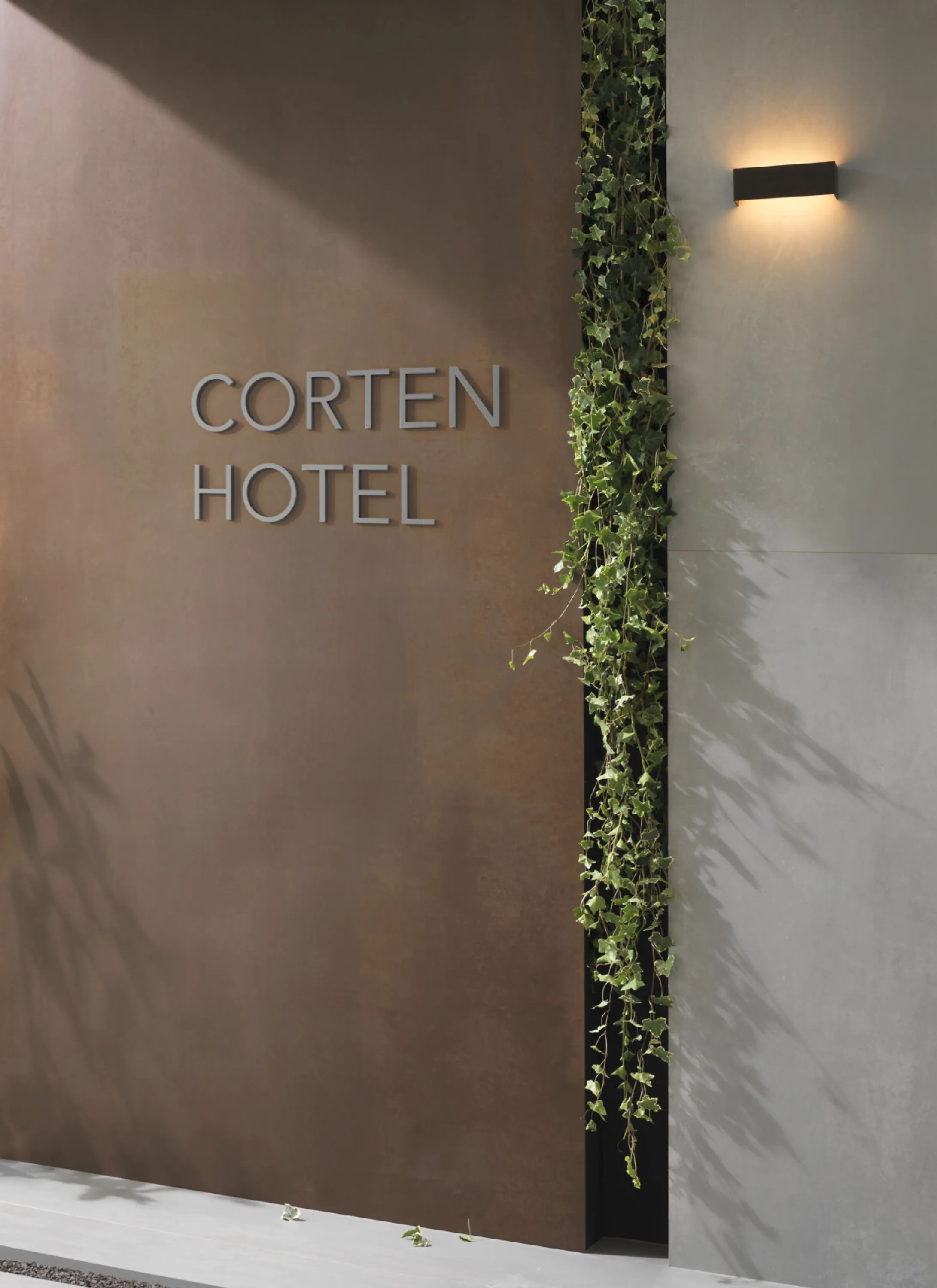 Draping ivy plant highlighting a finish transition on a wall.