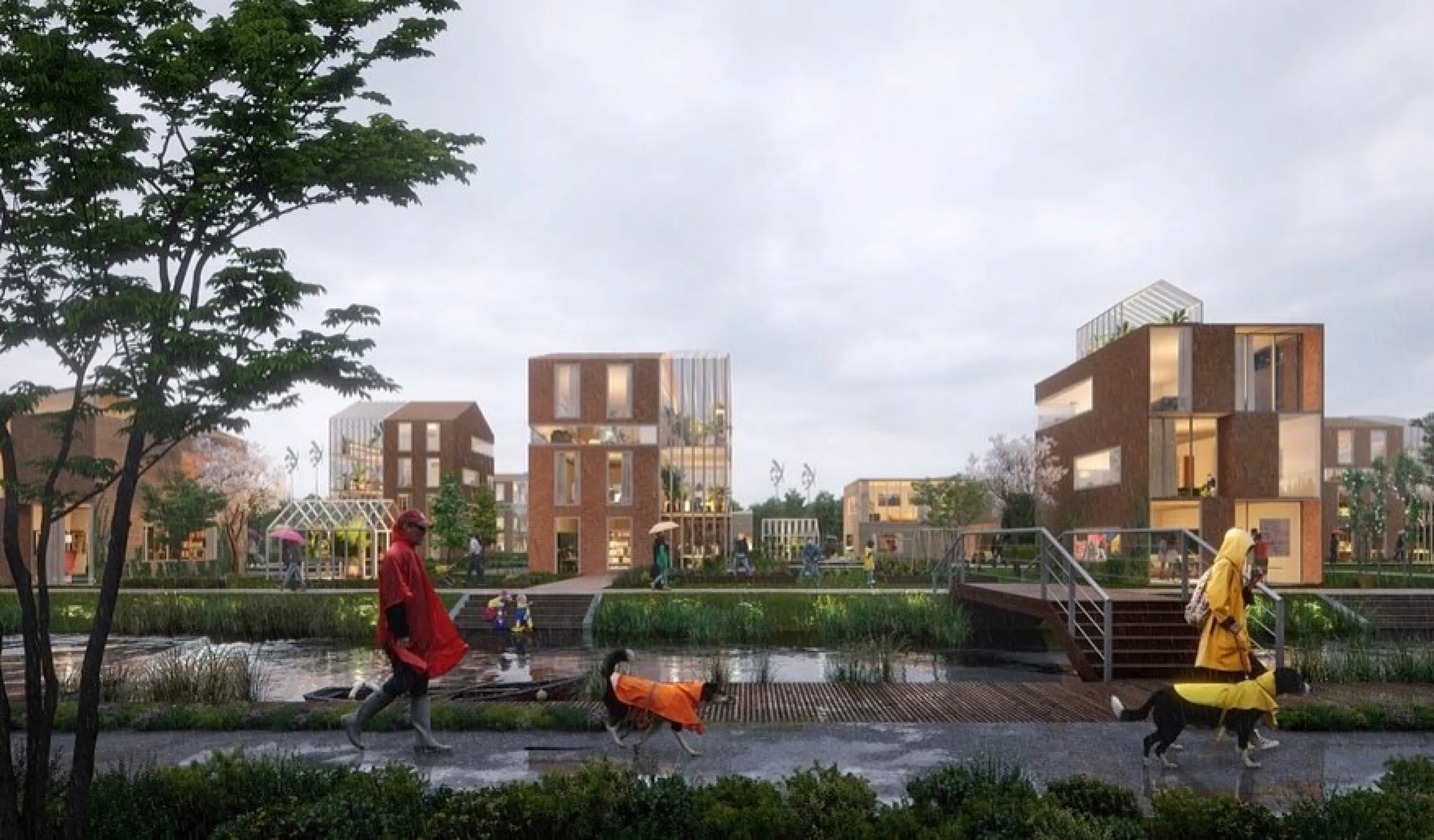 View of the Brainport Smart District in a rainy day.