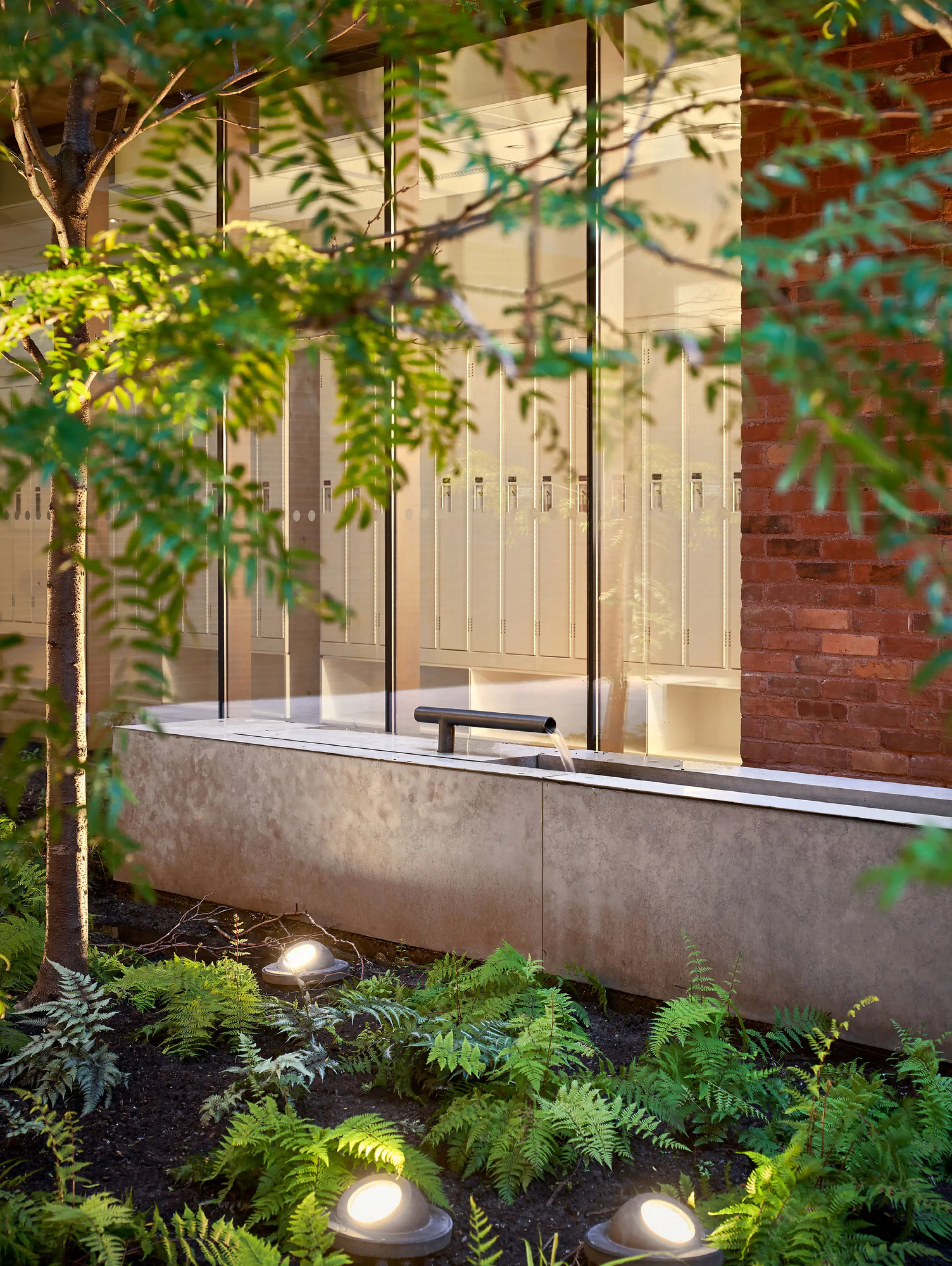 Water feature in a hospital garden.