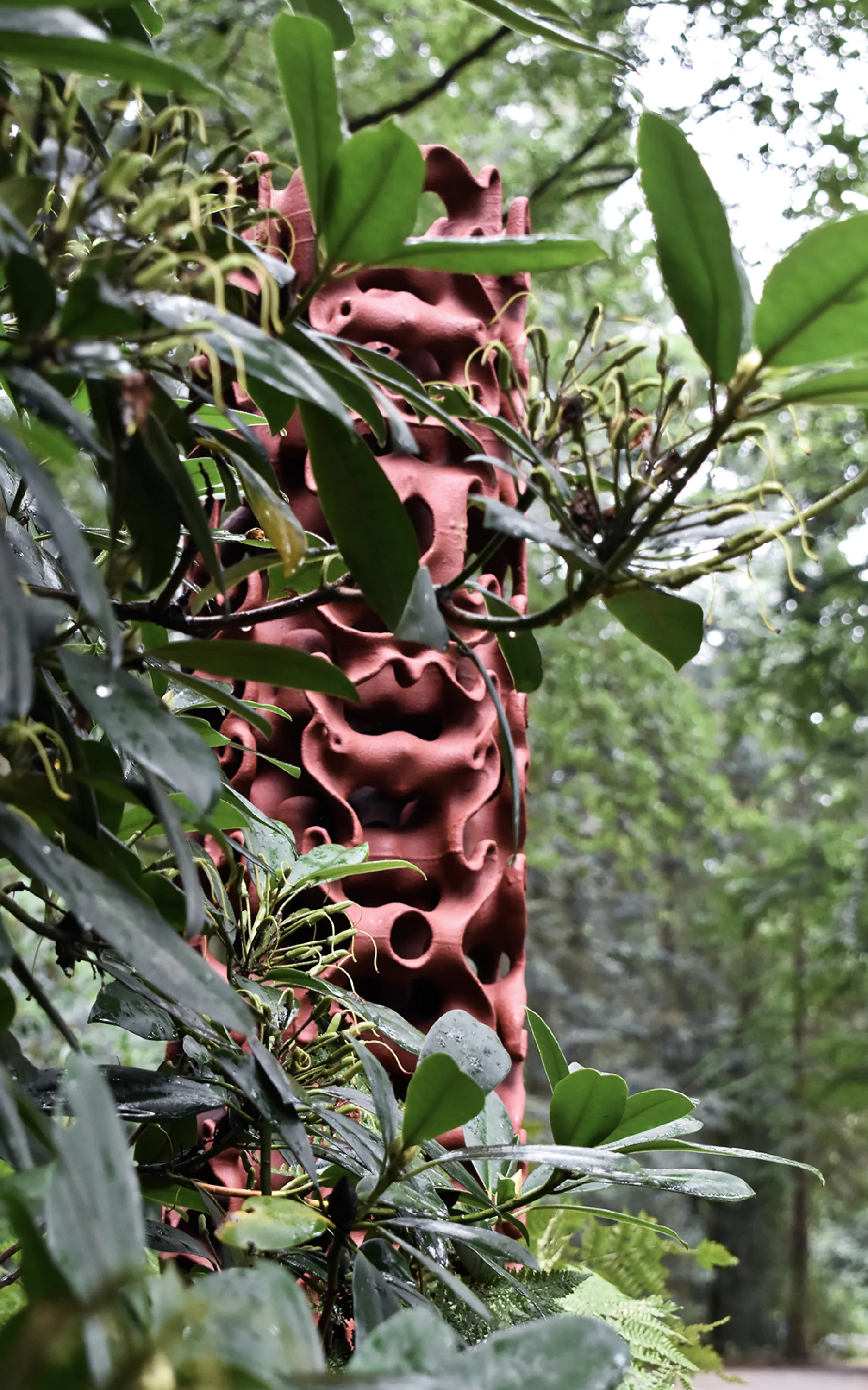 View of the light post among greenery.