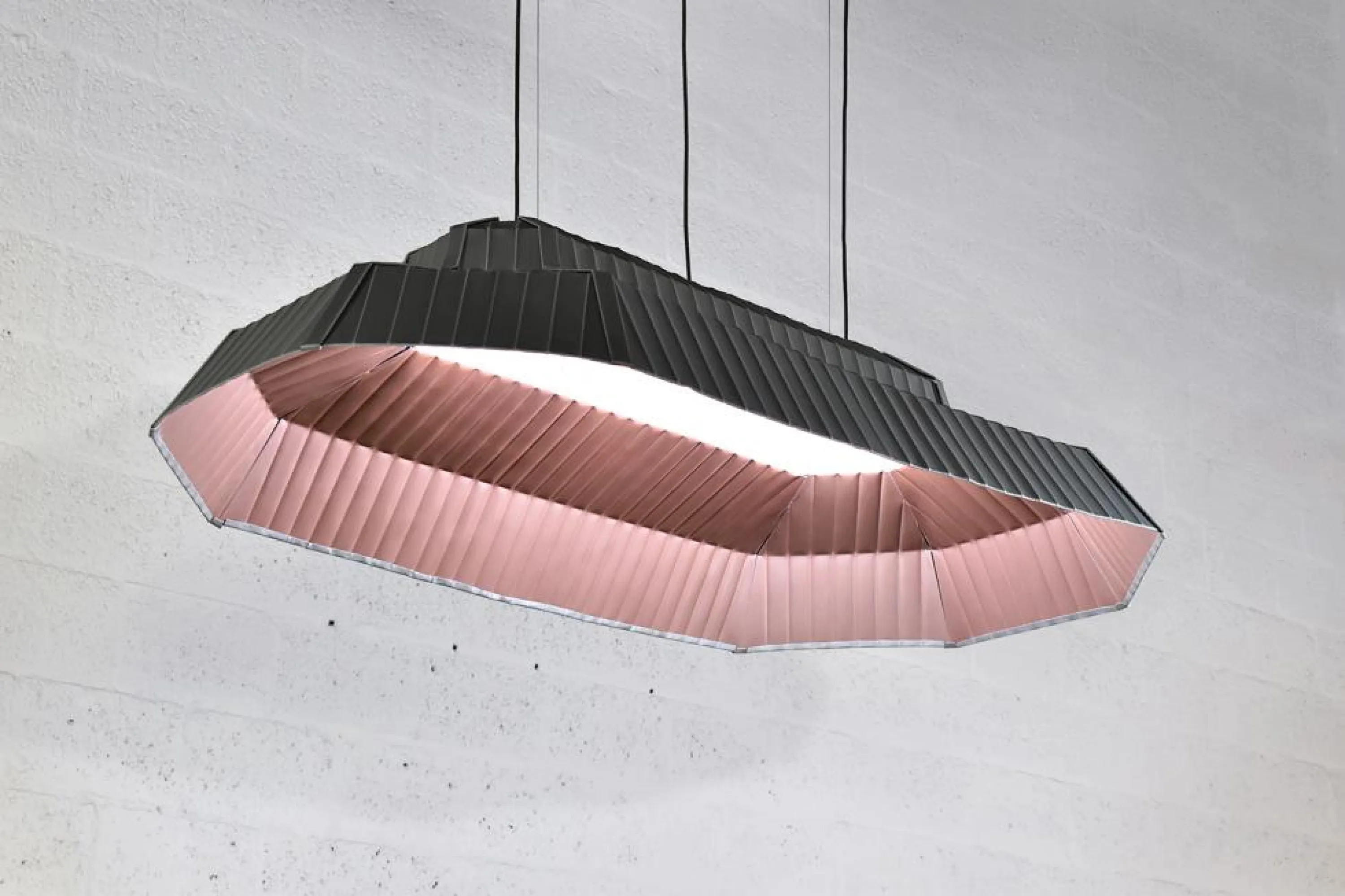 View of a lampshade from below showing the structural material.