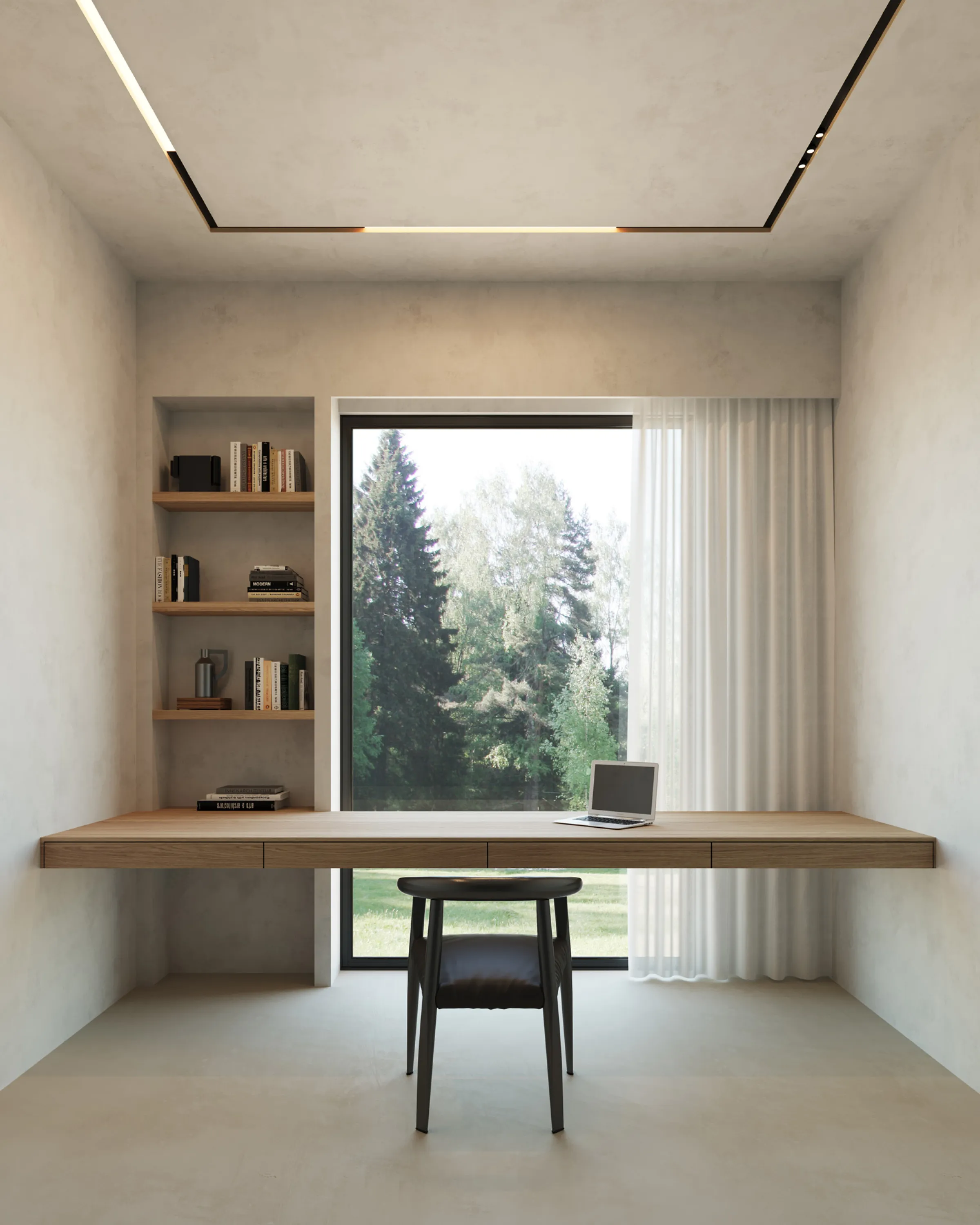 Home office setup located in front of a big window..