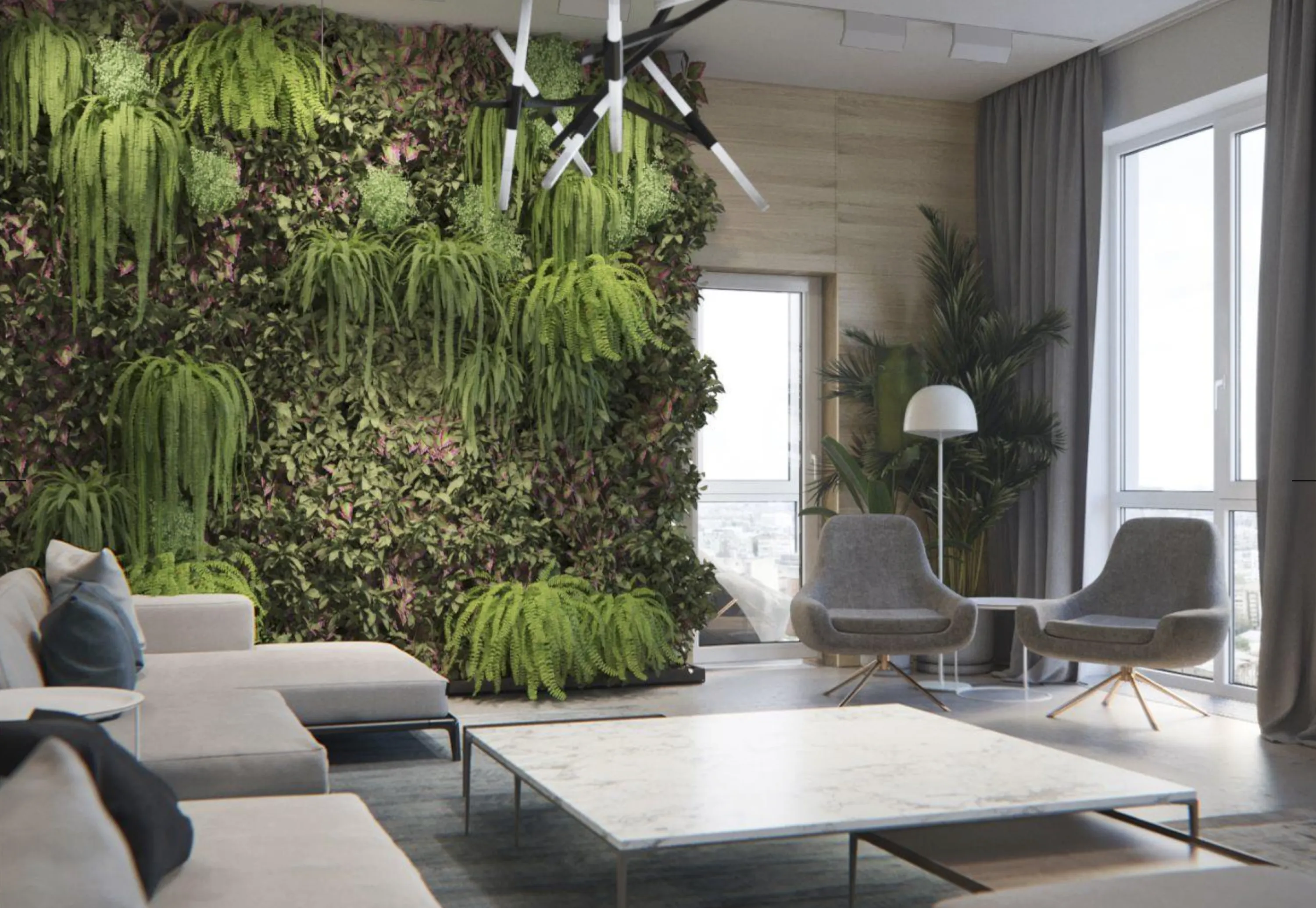 Big vertical garden on a contemporary living room.