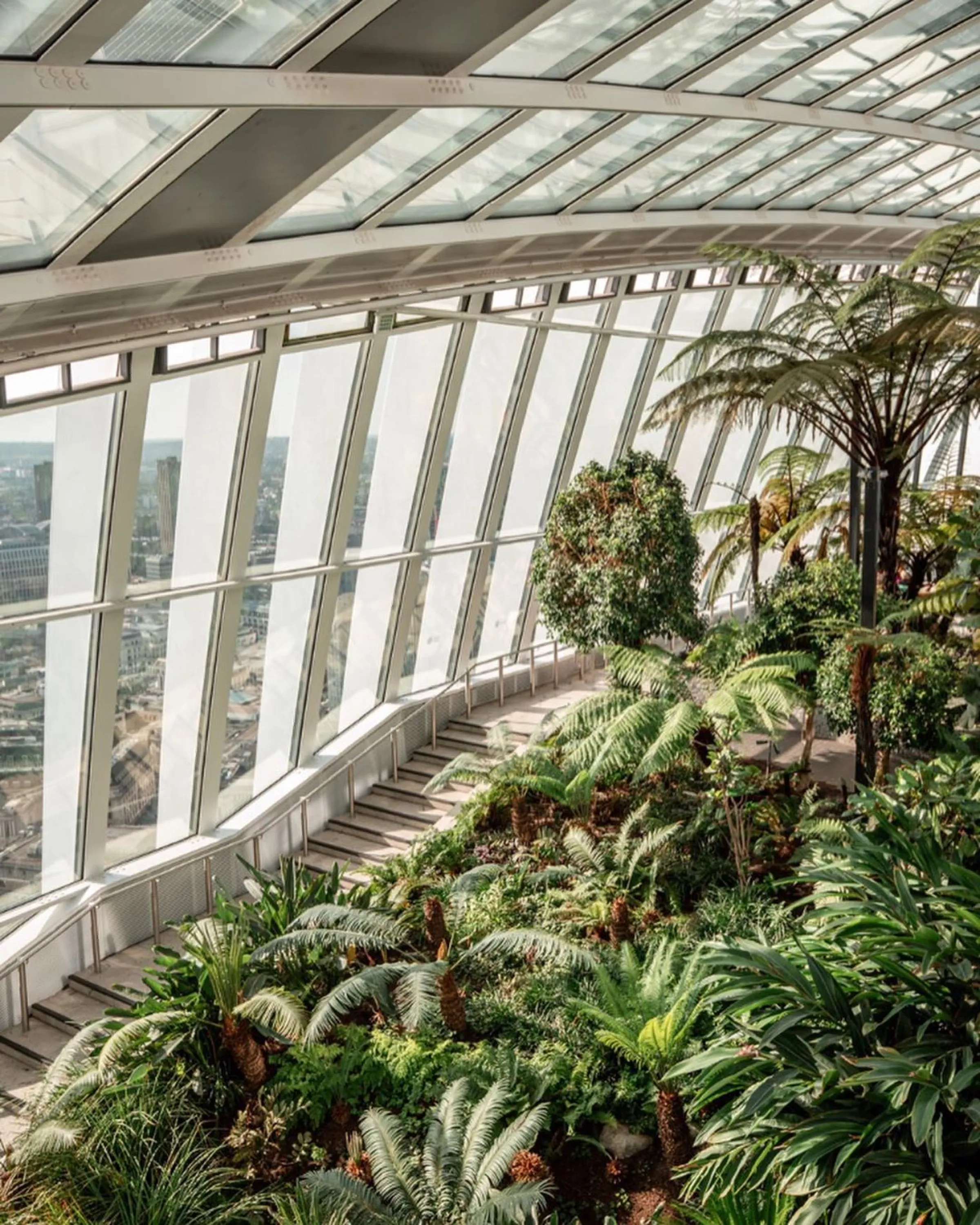 View of the indoors of the Sky Garden in London.