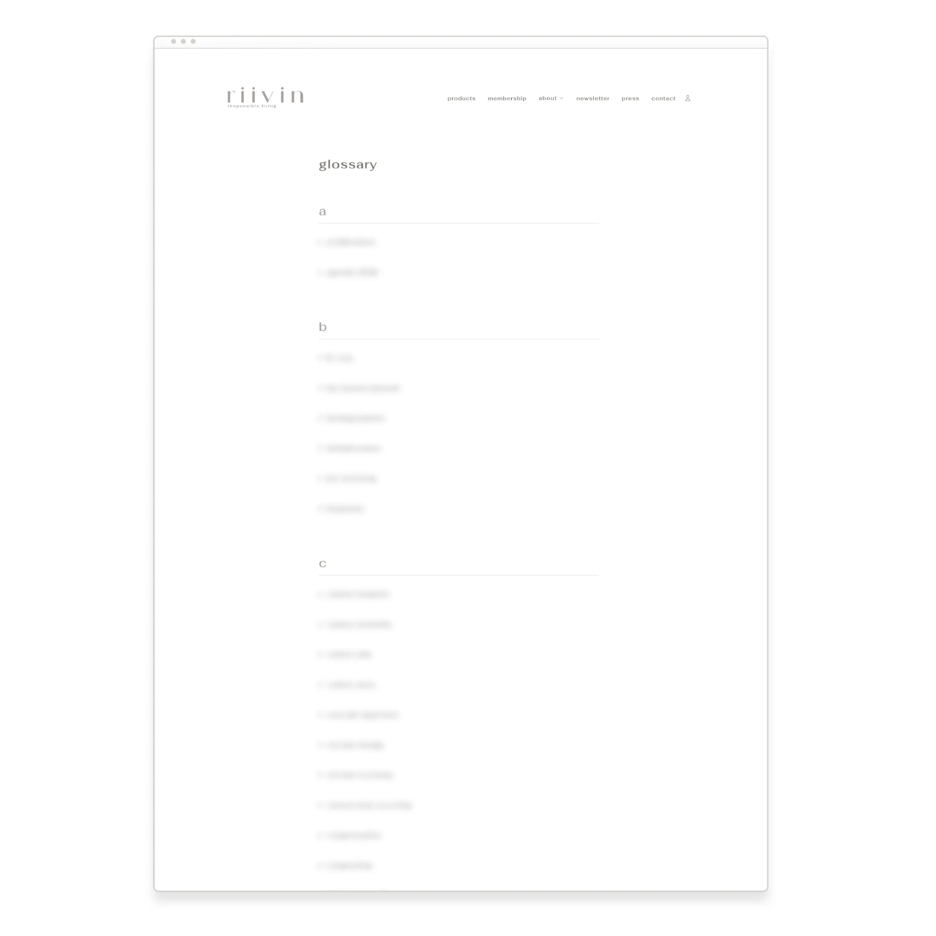 View of riivin+ glossary.