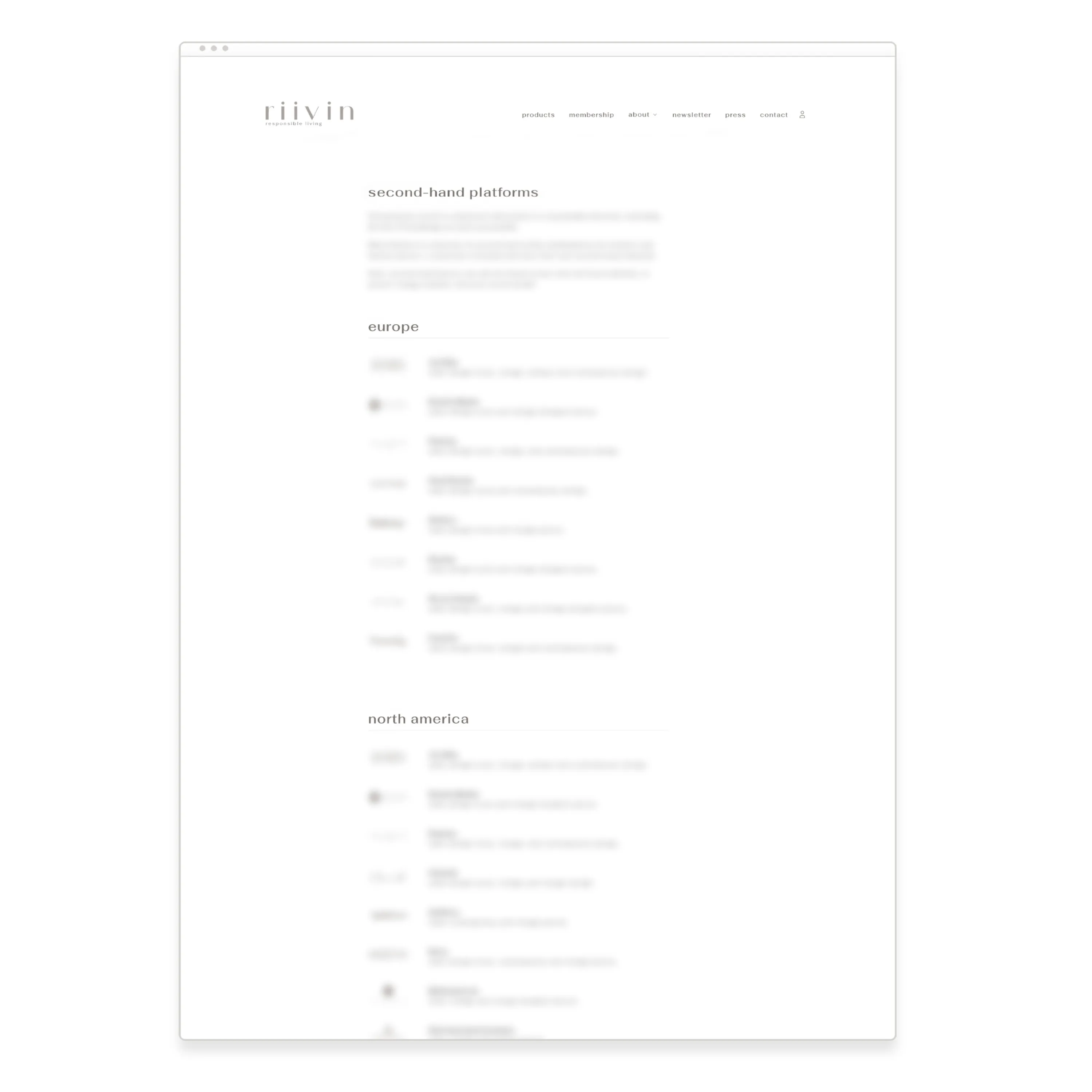 View of riivin+ second-hand options page.