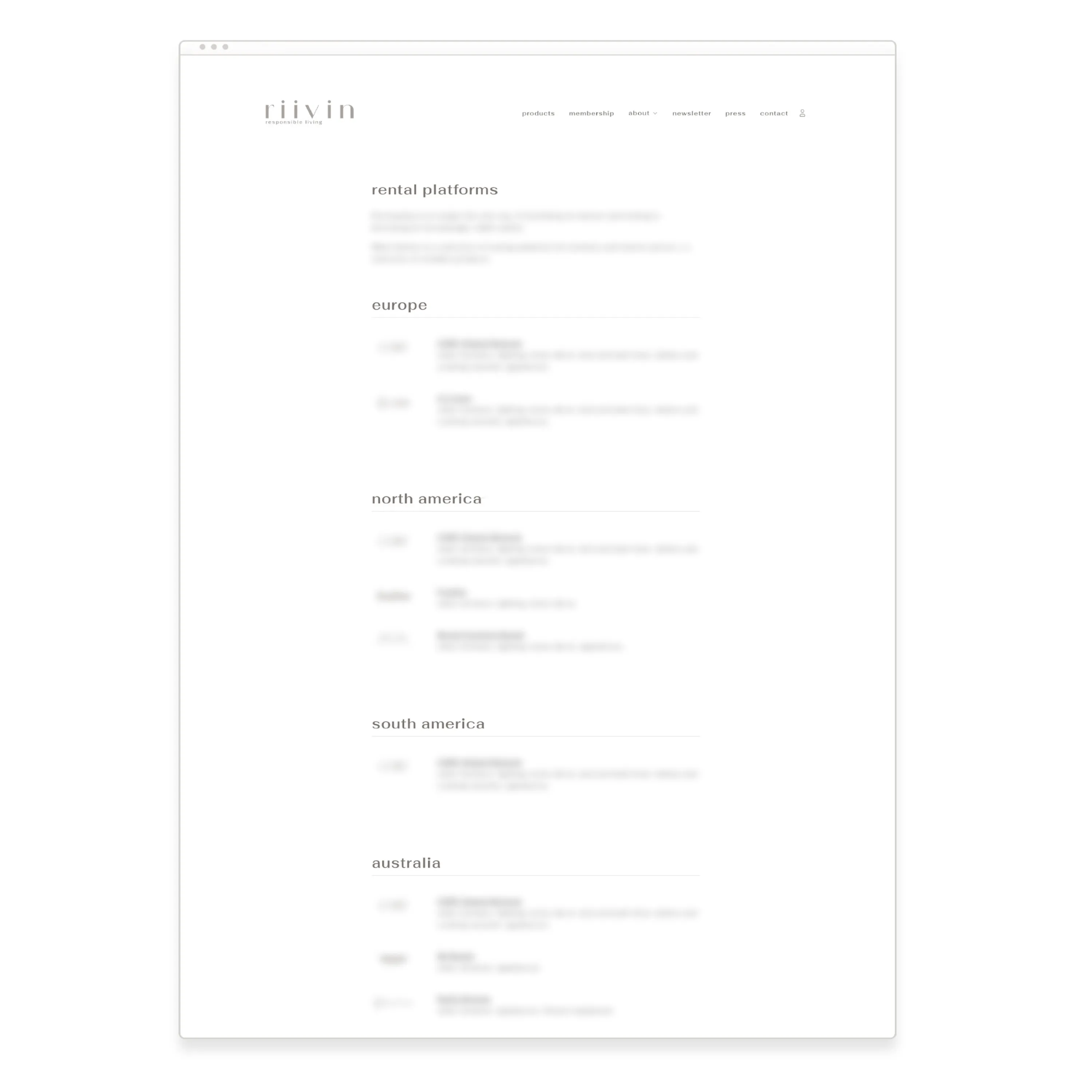 View of riivin+ rental options page.