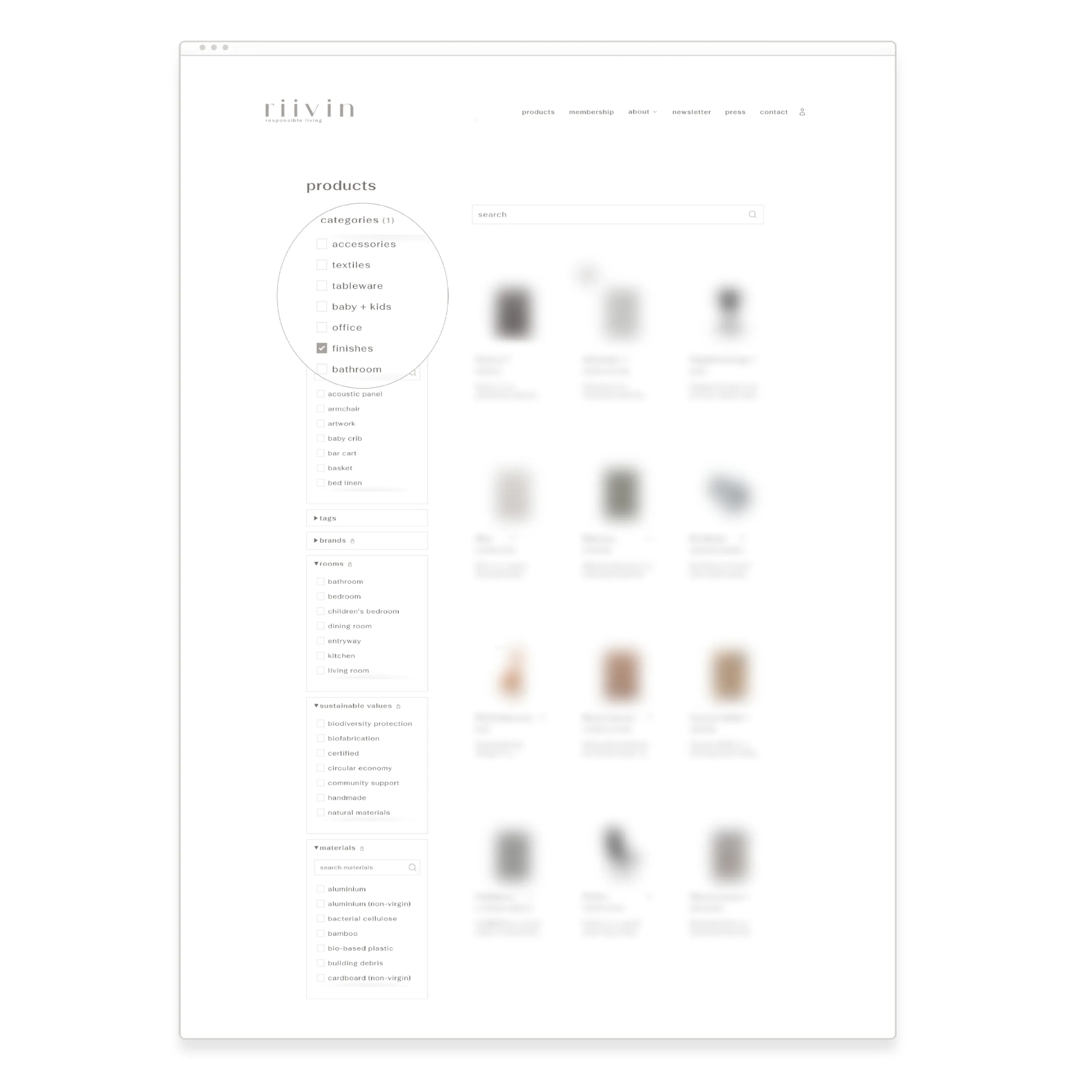 View of riivin+ extra categories page.